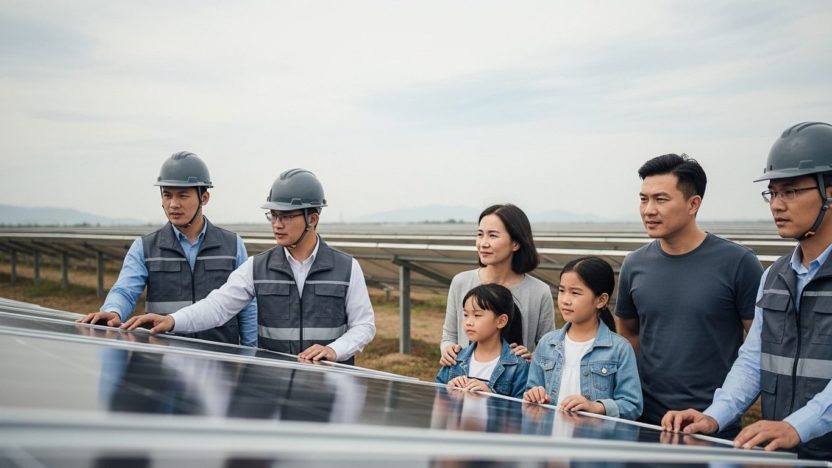 freiflächen photovoltaik solarpark menschen