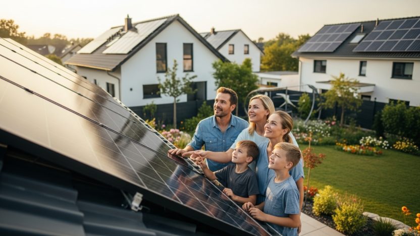 Solarstrom Familie Hausdach